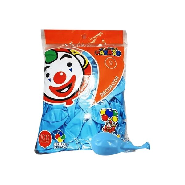 Globos Payaso Azul Cielo #9 C/100 - Imagen 2
